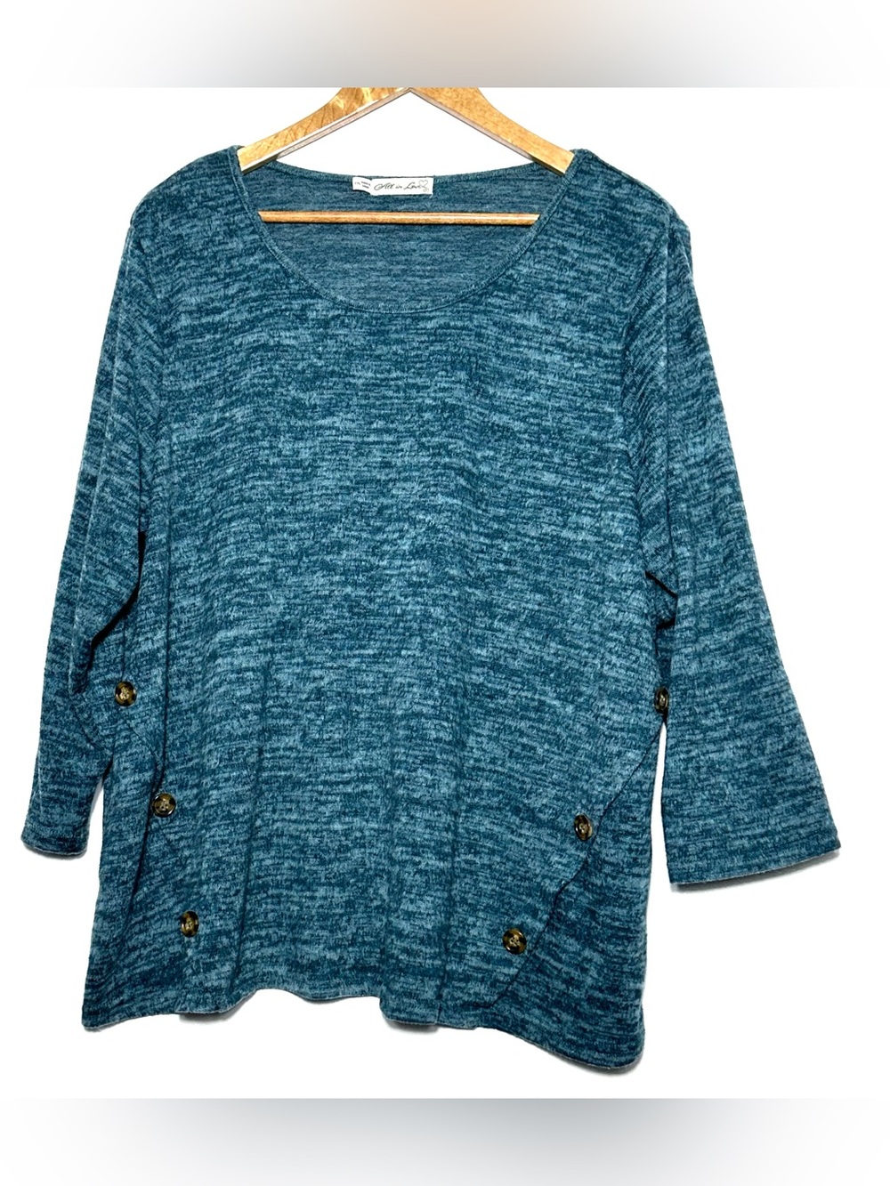 All In Love Shirt Women’s 2XL Teal Melange Knit 3/4 Sleeve Pullover Top
